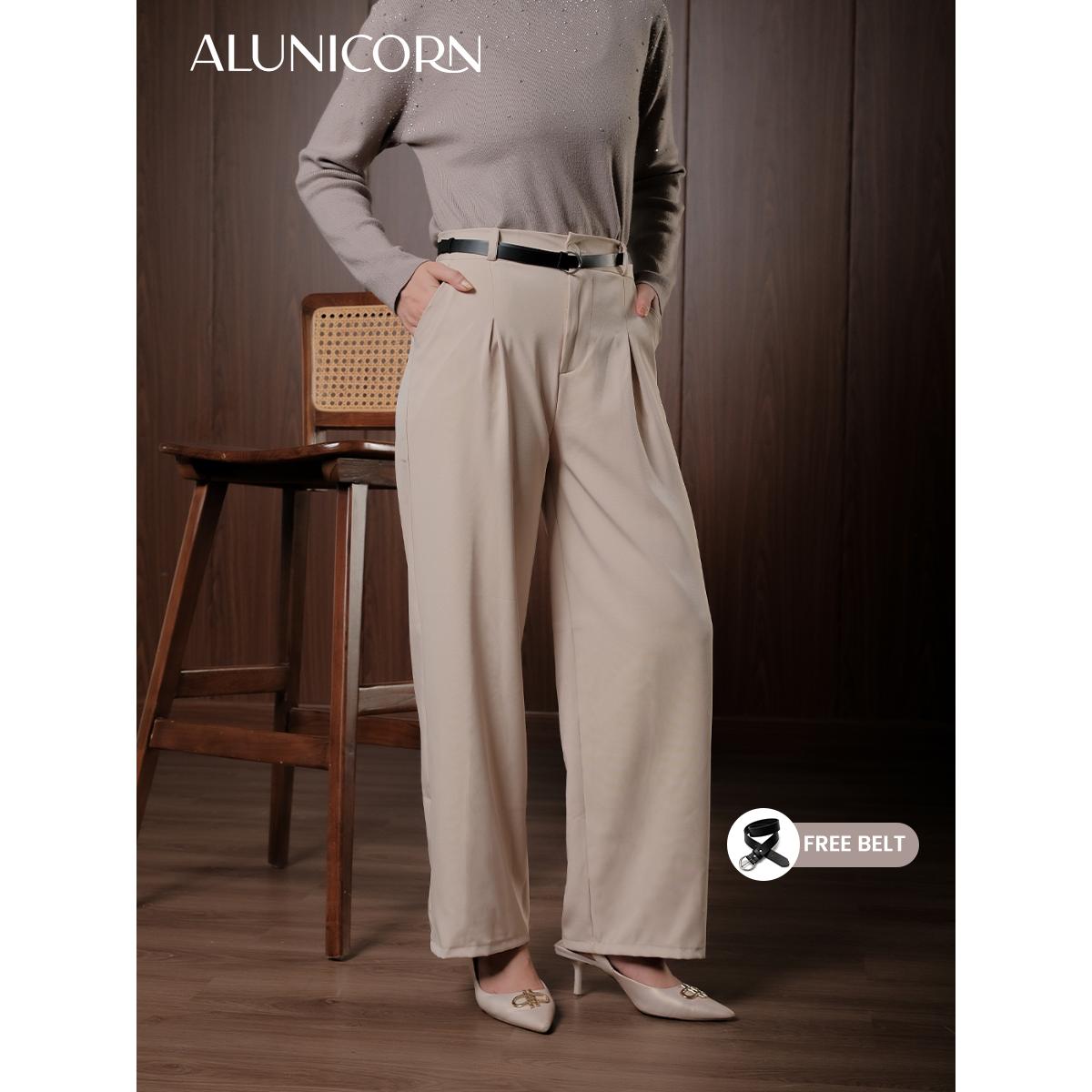 Alunicorn - Pants Fella - Premium Highwaist Trousers - Celana Panjang Wanita Kulot Loose - Free Belt
