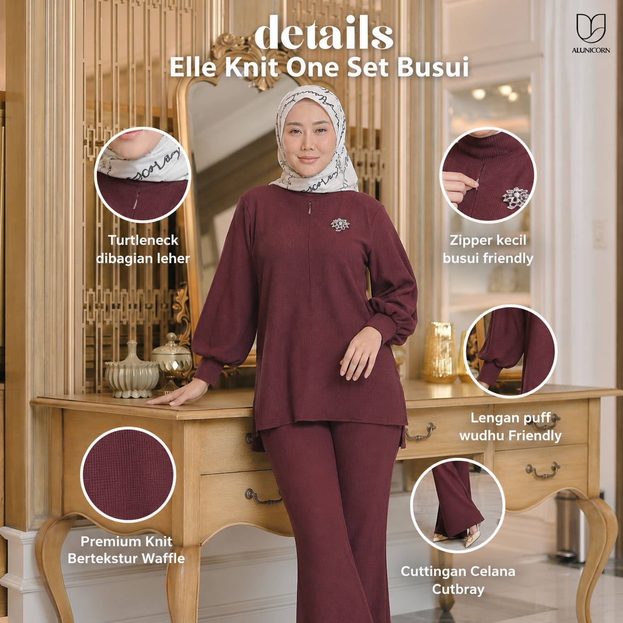 Alunicorn X Marissya Icha  - Elle Knit One set  Busui | One set wanita Blouse Busui Dan Pants Knit Uniqlo - Zipper knitting