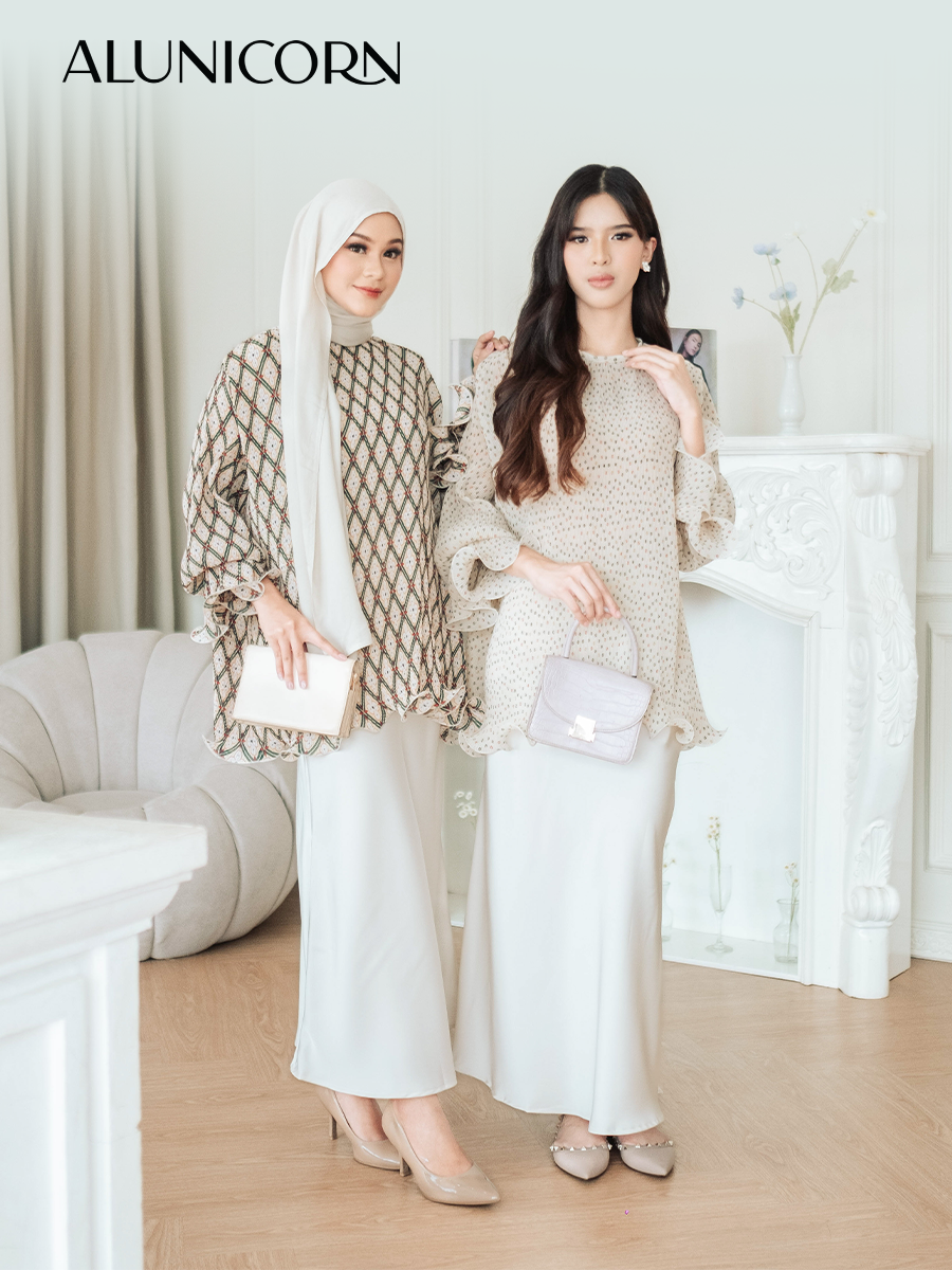 Alunicorn - Lizzie Blouse - Blouse Wanita - Blouse Plisket - Printed