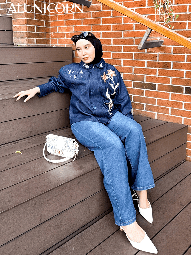 Alunicorn - Aurelle Series Denim — Atasan Denim Wanita Elegan dengan Detail Embroidery | Fashion Wanita Premium