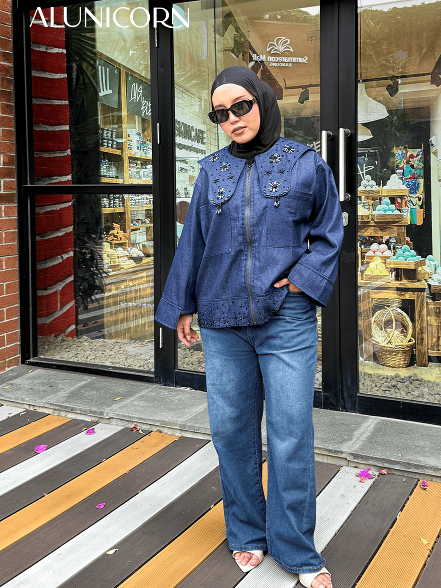 Alunicorn - Aurelle Series Denim — Atasan Denim Wanita Elegan dengan Detail Embroidery | Fashion Wanita Premium
