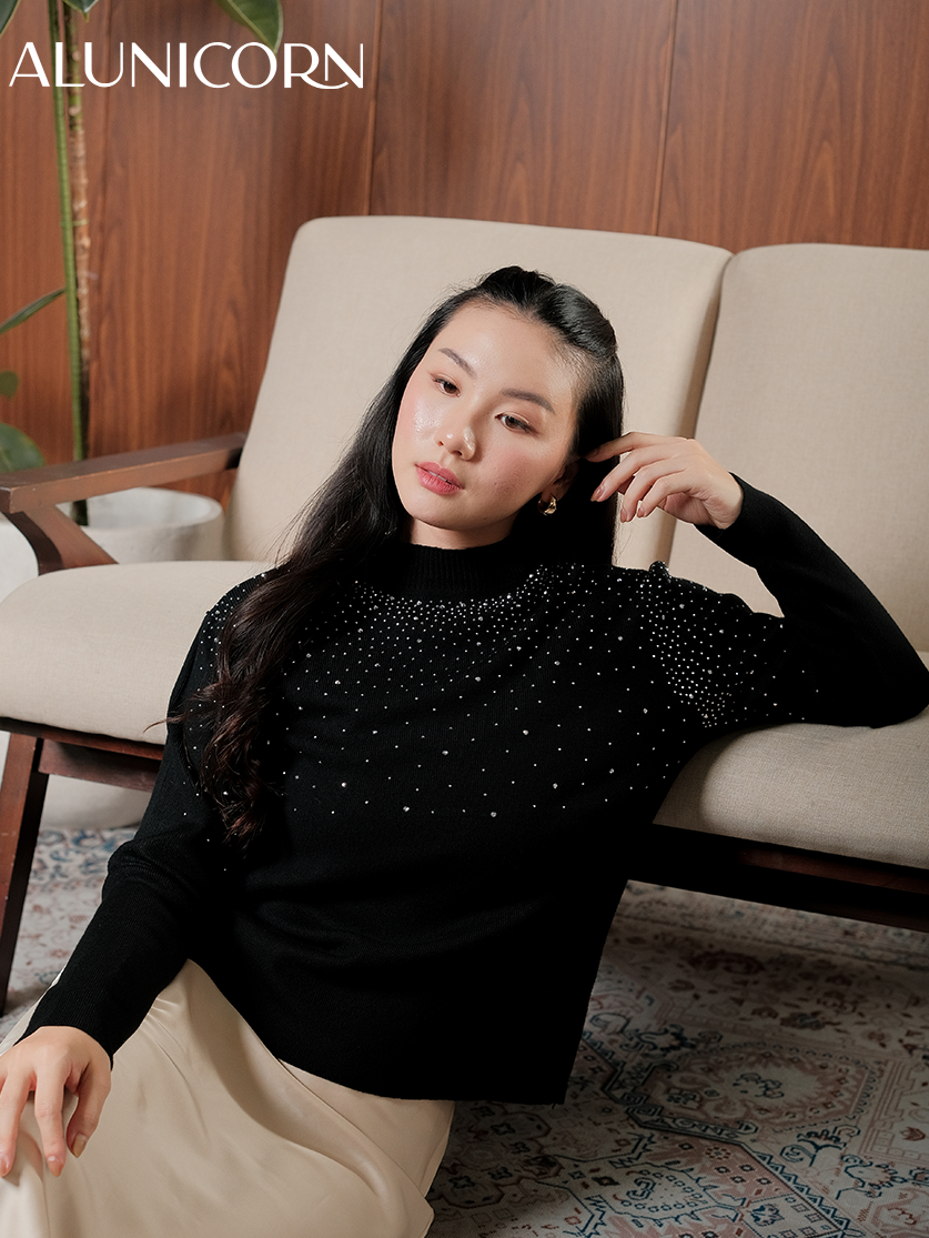 Alunicorn - Hoshi Neck Sweater | Sweater Rajut Wanita Premium | Knit Sweater Lengan Panjang | Atasan Wanita Elegan