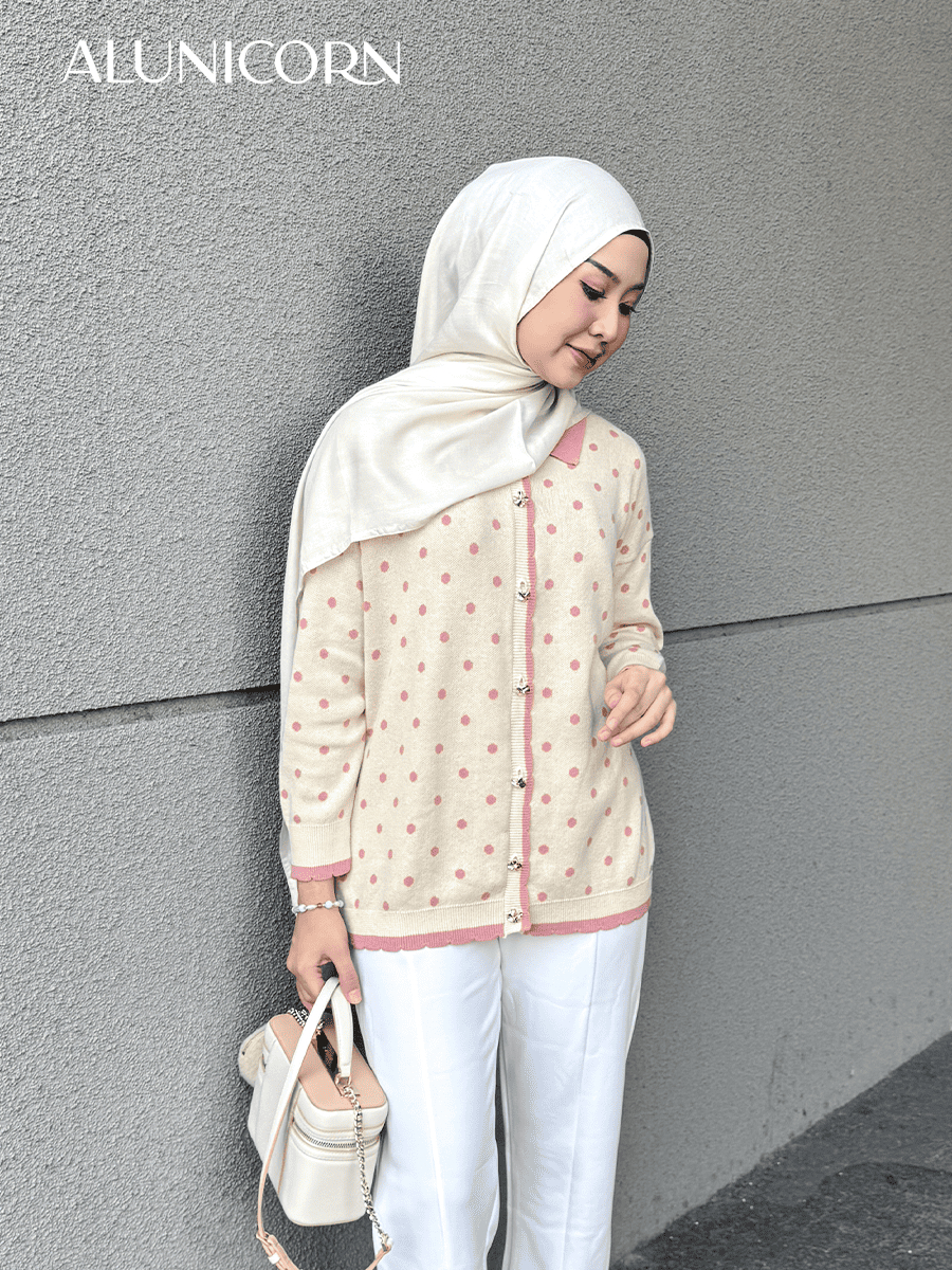 Alunicorn - Lolly Polka Cardigan | Cardigan Rajut Wanita Premium Motif Polkadot | Knit Button Up