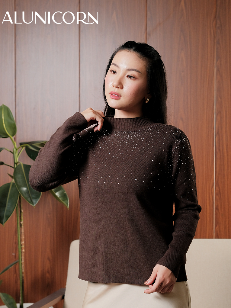 Alunicorn - Hoshi Neck Sweater | Sweater Rajut Wanita Premium | Knit Sweater Lengan Panjang | Atasan Wanita Elegan
