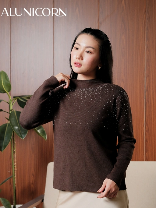 Alunicorn - Hoshi Neck Sweater | Sweater Rajut Wanita Premium | Knit Sweater Lengan Panjang | Atasan Wanita Elegan