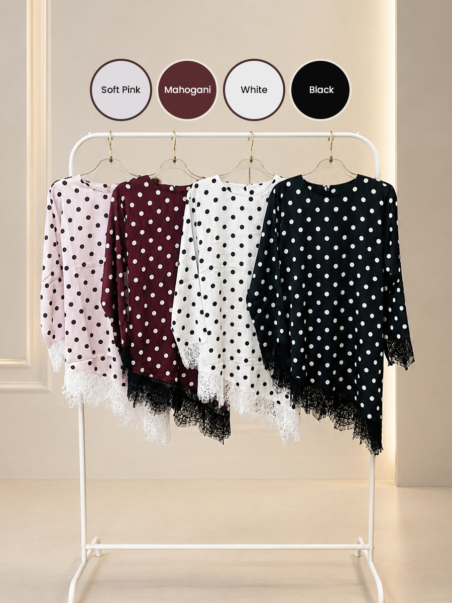 Alunicorn - Zara PolkaTop - Blouse Wanita Polkadot Premium - Tunik Lengan Panjang Atasan Elegant Baju Kerja Daily Wear