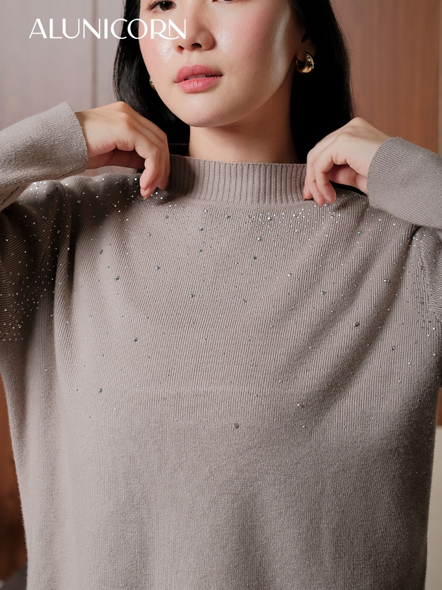 Alunicorn - Hoshi Neck Sweater | Sweater Rajut Wanita Premium | Knit Sweater Lengan Panjang | Atasan Wanita Elegan