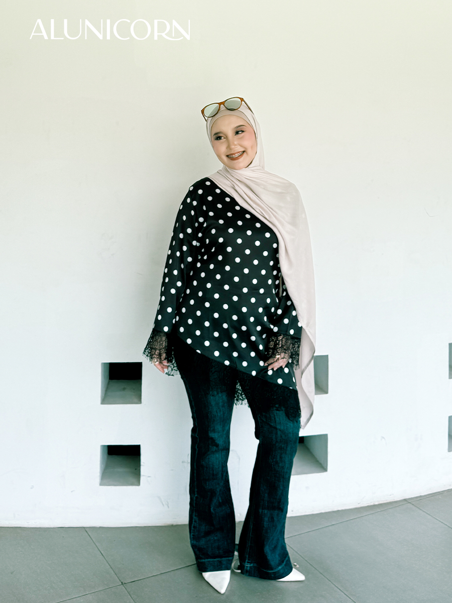 Alunicorn - Zara PolkaTop - Blouse Wanita Polkadot Premium - Tunik Lengan Panjang Atasan Elegant Baju Kerja Daily Wear