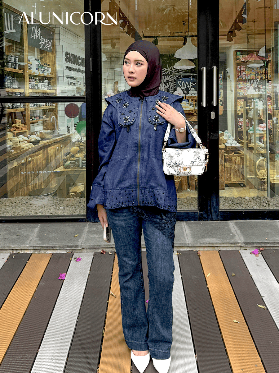 Alunicorn - Aurelle Series Denim — Atasan Denim Wanita Elegan dengan Detail Embroidery | Fashion Wanita Premium