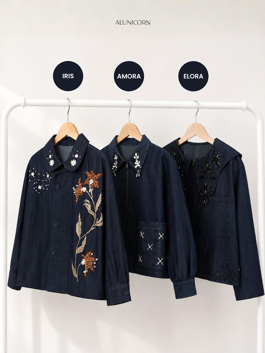 Alunicorn - Aurelle Series Denim — Atasan Denim Wanita Elegan dengan Detail Embroidery | Fashion Wanita Premium