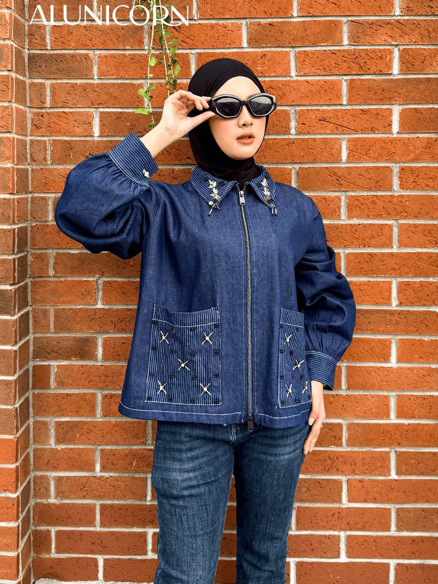 Alunicorn - Aurelle Series Denim — Atasan Denim Wanita Elegan dengan Detail Embroidery | Fashion Wanita Premium