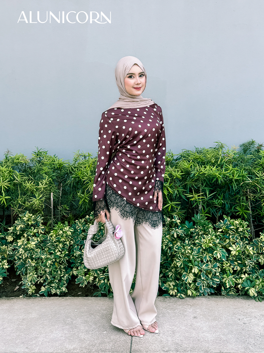 Alunicorn - Zara PolkaTop - Blouse Wanita Polkadot Premium - Tunik Lengan Panjang Atasan Elegant Baju Kerja Daily Wear