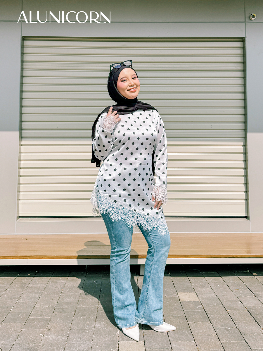 Alunicorn - Zara PolkaTop - Blouse Wanita Polkadot Premium - Tunik Lengan Panjang Atasan Elegant Baju Kerja Daily Wear