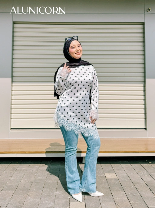 Alunicorn - Zara PolkaTop - Blouse Wanita Polkadot Premium - Tunik Lengan Panjang Atasan Elegant Baju Kerja Daily Wear