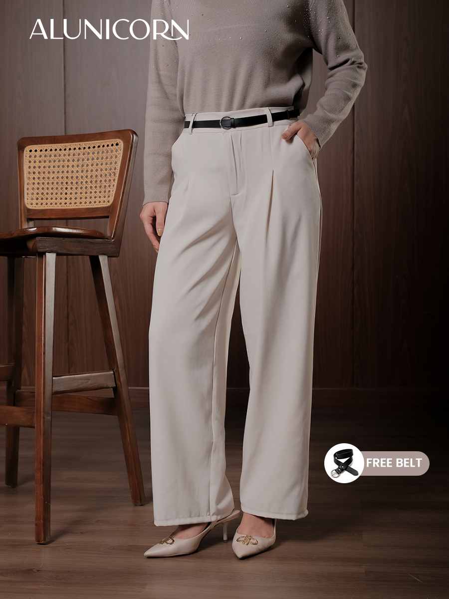 Alunicorn - Pants Fella - Premium Highwaist Trousers - Celana Panjang Wanita Kulot Loose - Free Belt