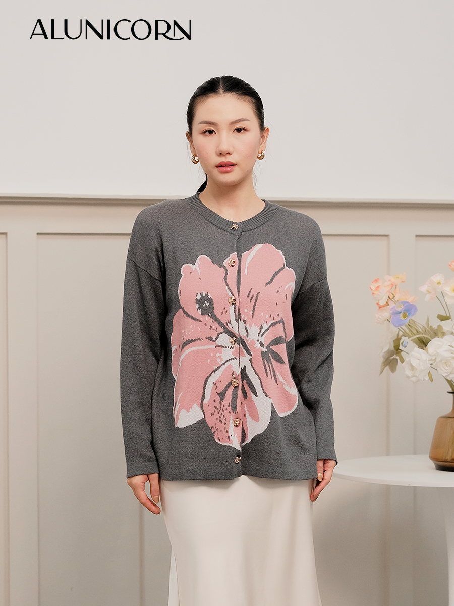 Alunicorn - Keiko Series - Azalea Cardigan - Floral Rajut - Blouse Floral Wanita Korean Style
