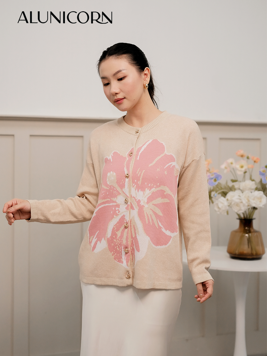 Alunicorn - Keiko Series - Azalea Cardigan - Floral Rajut - Blouse Floral Wanita Korean Style