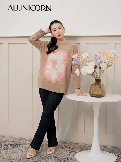 Image of Alunicorn - Keiko Series - Aimy Sweater - Floral Rajut - Blouse Floral Wanita Korean Style