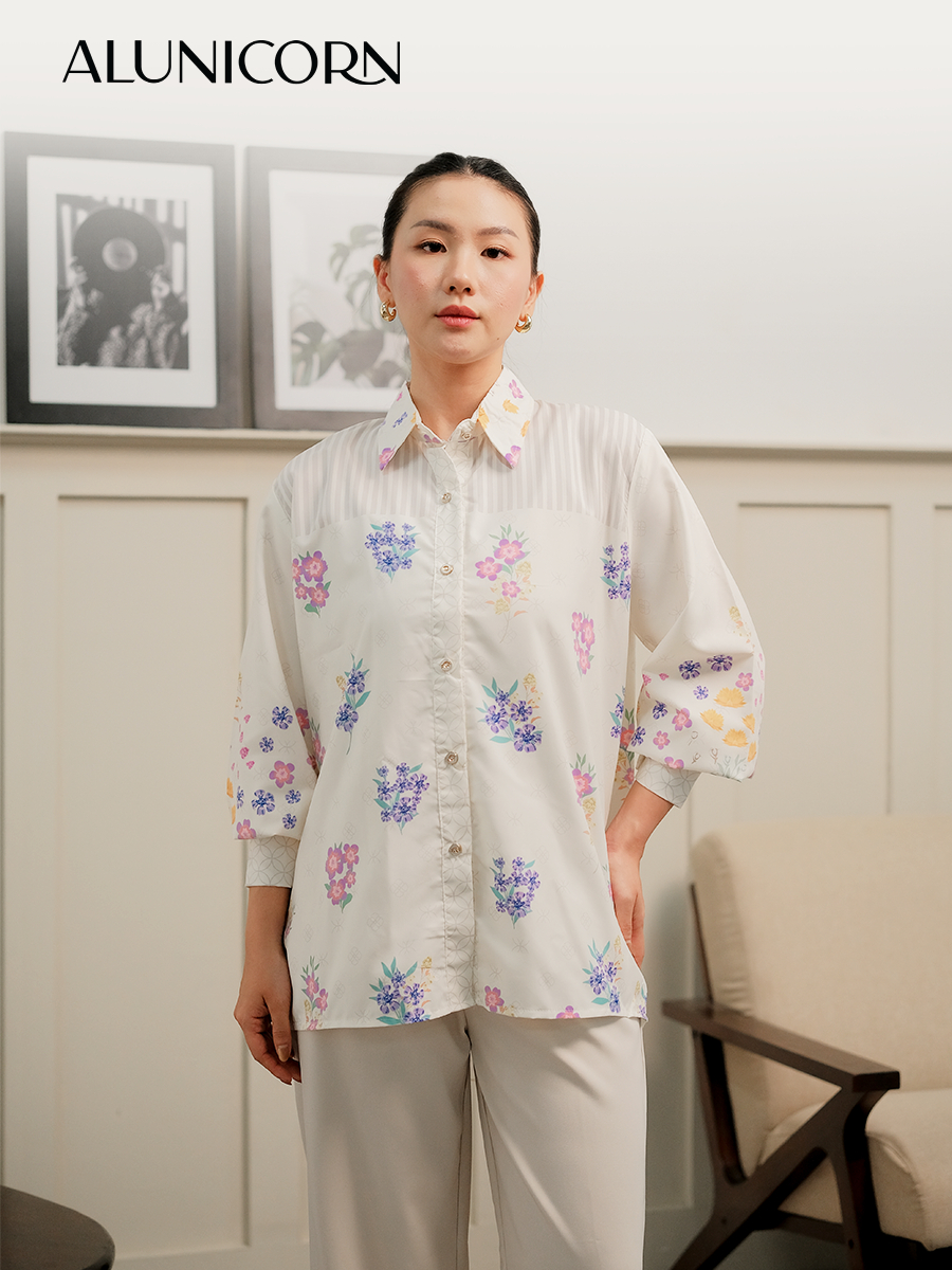 Alunicorn - Series Yume - Kemeja Floral Wanita Premium | Blouse Motif Bunga Bestseller | Atasan Casual Korean Style Elegan