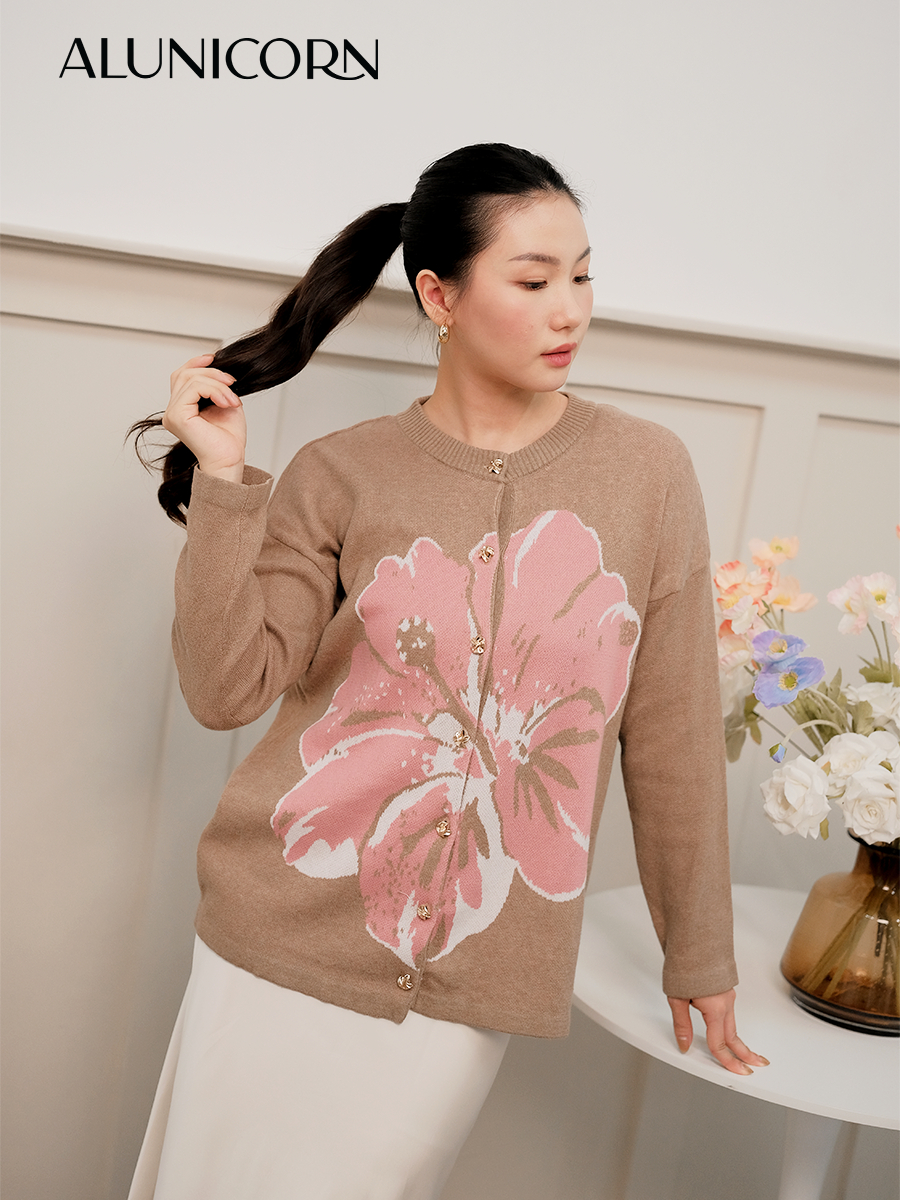 Alunicorn - Keiko Series - Azalea Cardigan - Floral Rajut - Blouse Floral Wanita Korean Style