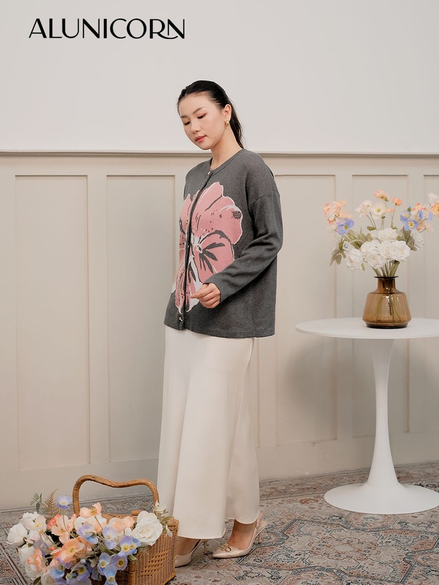 Alunicorn - Keiko Series - Azalea Cardigan - Floral Rajut - Blouse Floral Wanita Korean Style