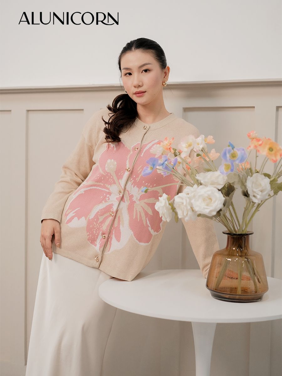 Alunicorn - Keiko Series - Azalea Cardigan - Floral Rajut - Blouse Floral Wanita Korean Style