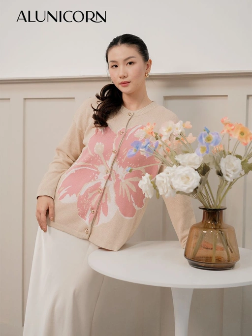 Image of Alunicorn - Keiko Series - Azalea Cardigan - Floral Rajut - Blouse Floral Wanita Korean Style