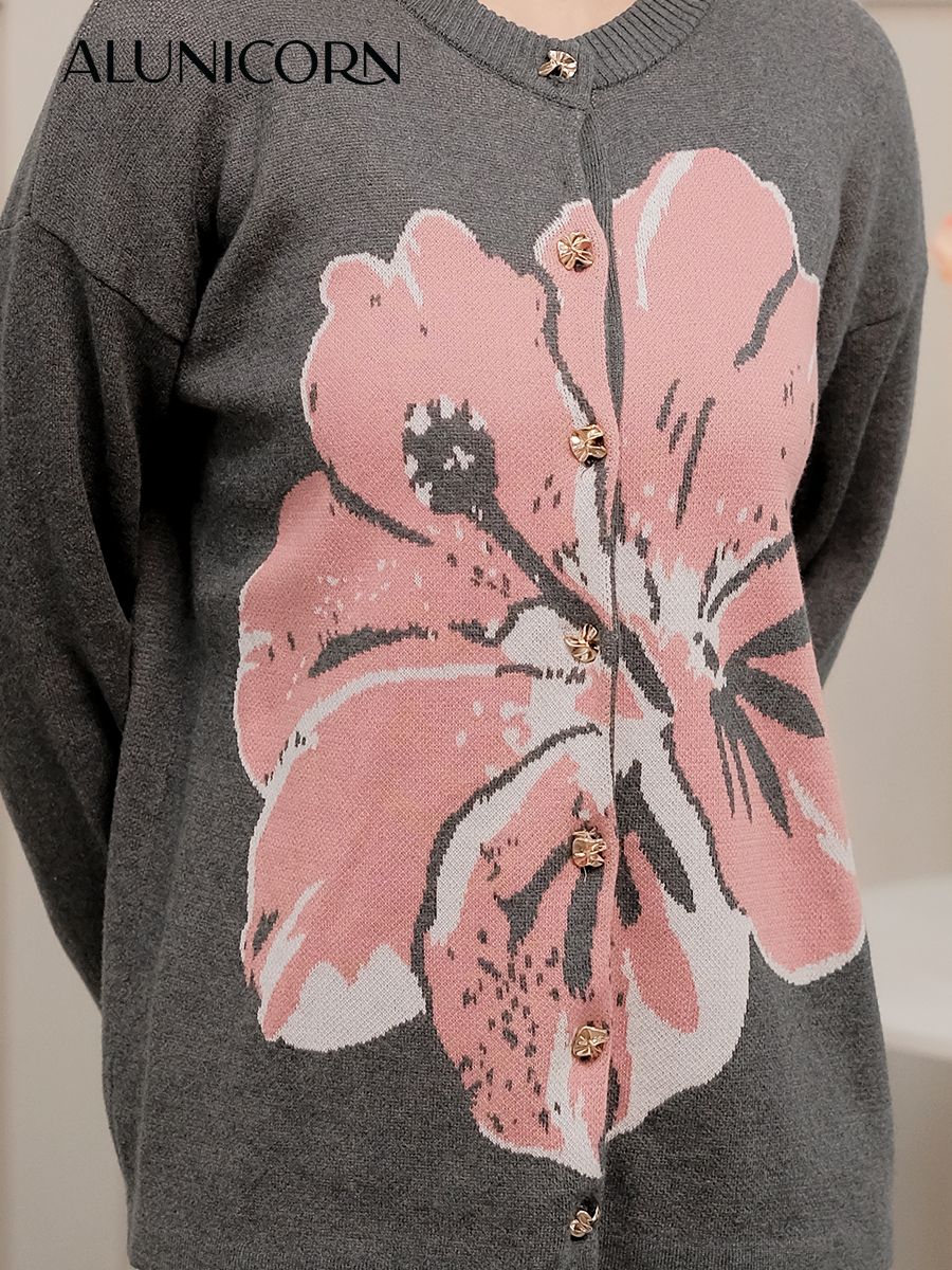 Alunicorn - Keiko Series - Azalea Cardigan - Floral Rajut - Blouse Floral Wanita Korean Style