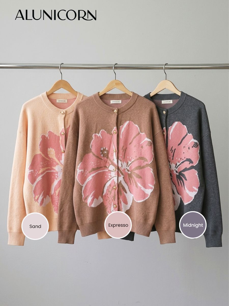Alunicorn - Keiko Series - Azalea Cardigan - Floral Rajut - Blouse Floral Wanita Korean Style