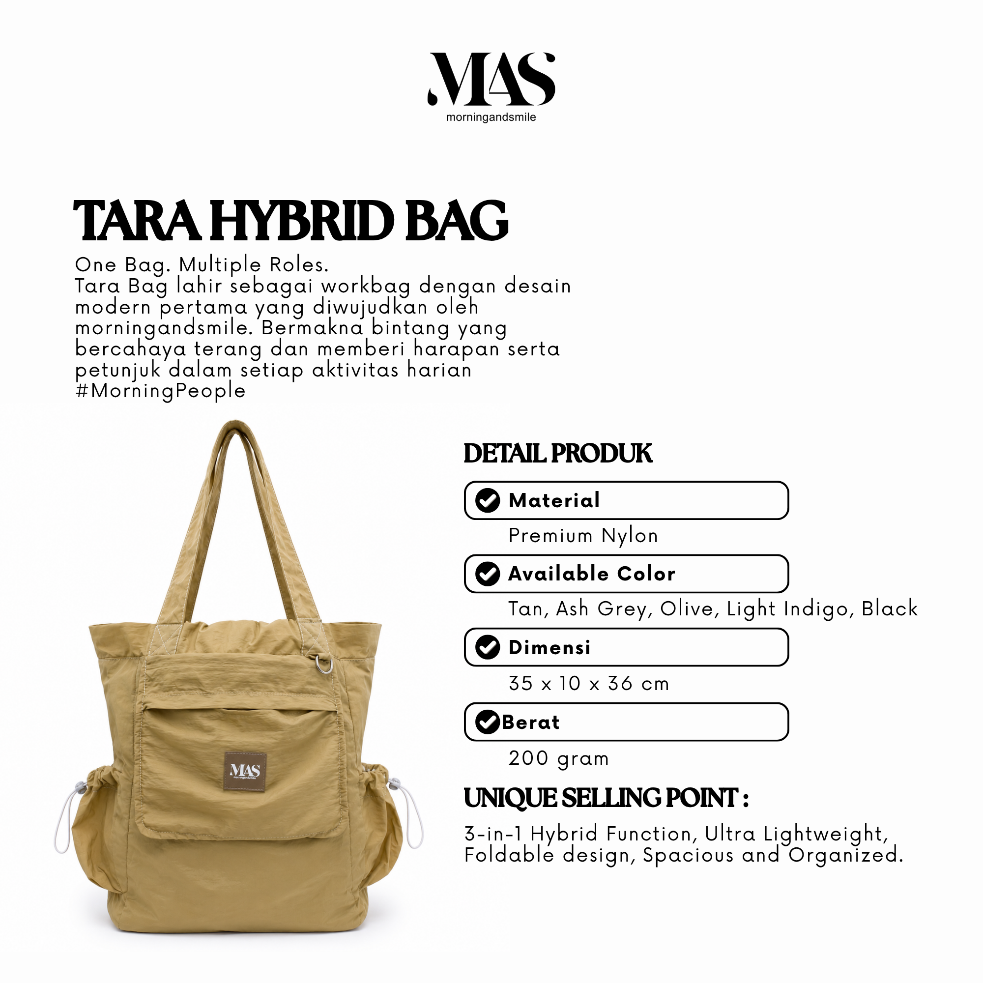 MAS - Tara - Hybrid Bag - Pria dan Wanita