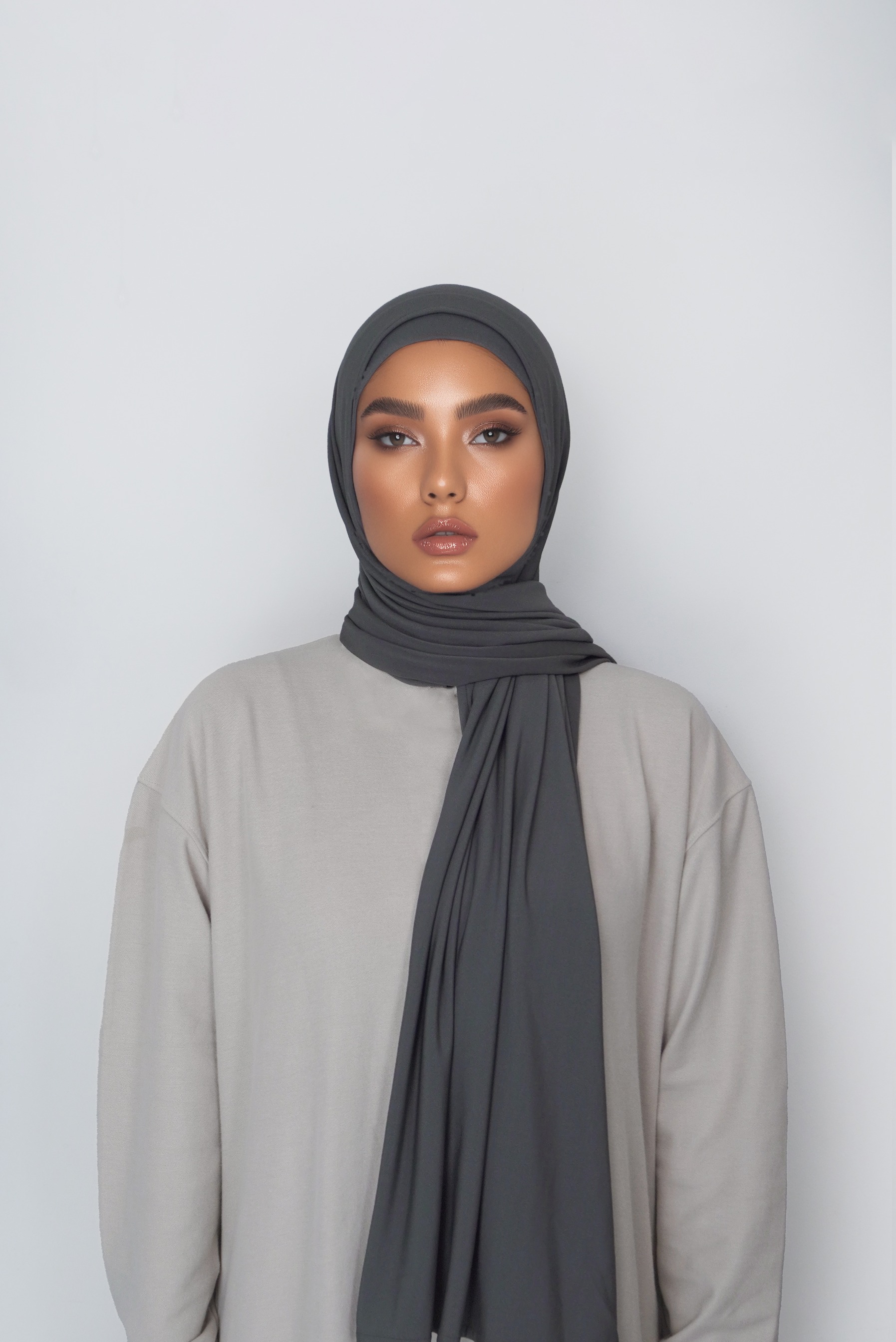Premium Jersey Hijab Set - Dark Grey