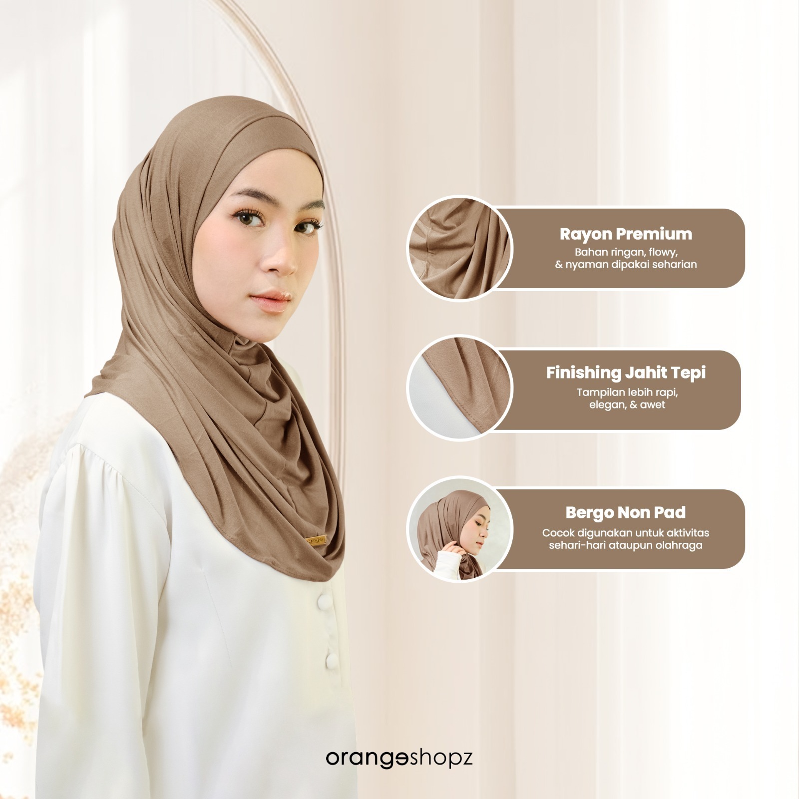 Orangeshopz - Anya Slub Instan Hijab | Bergo Instan Malay Rayon Soft Pad