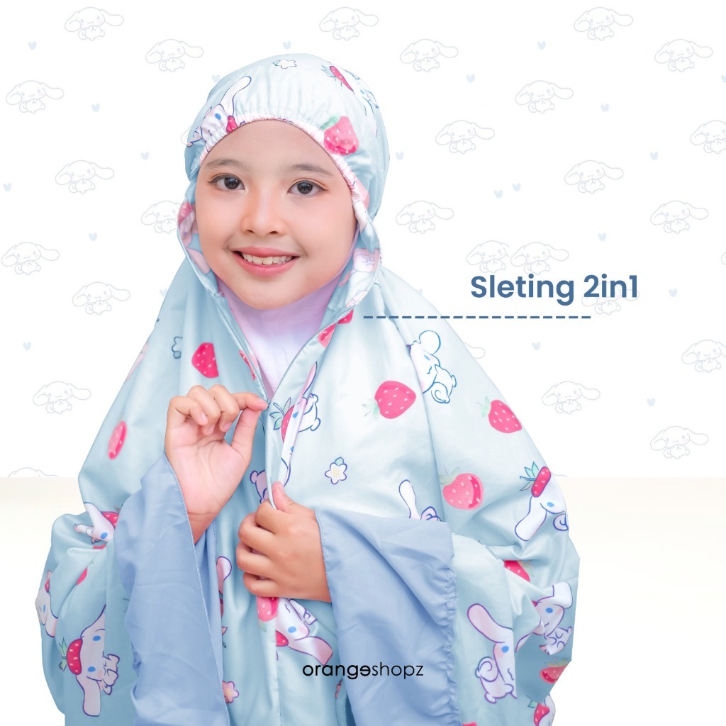 Mukena Anak Ruffle Model 2in1 Resleting Motif Series Premium Free Tas Sajadah