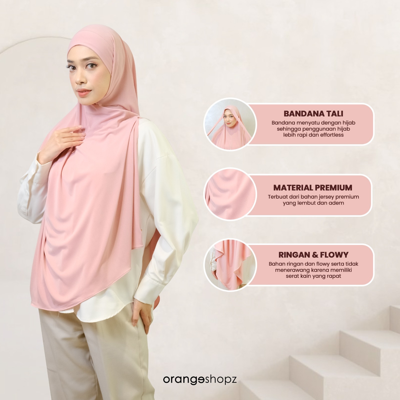 Orangeshopz - Khiban Instan Jersey Hijab Khimar Bandana Jersey Premium