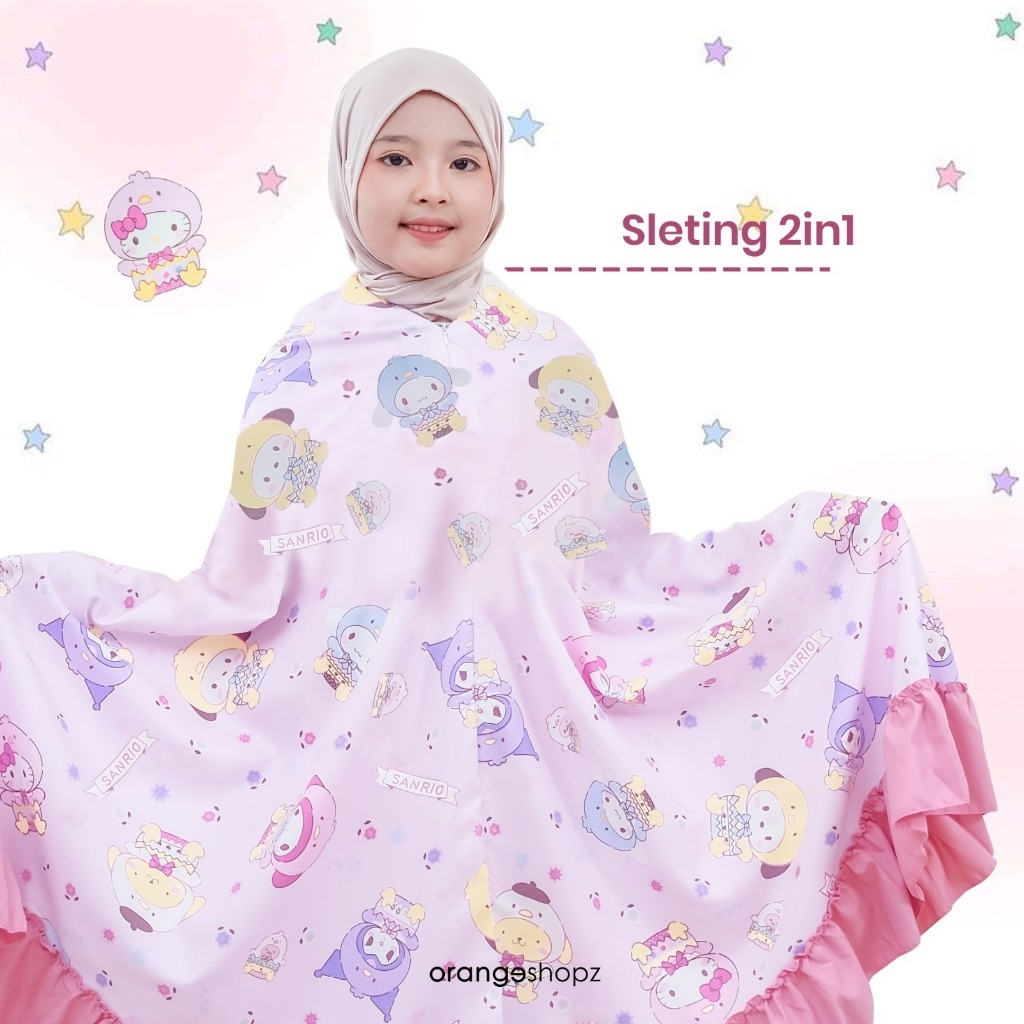 Mukena Anak Ruffle Model 2in1 Resleting Motif Series Premium Free Tas Sajadah