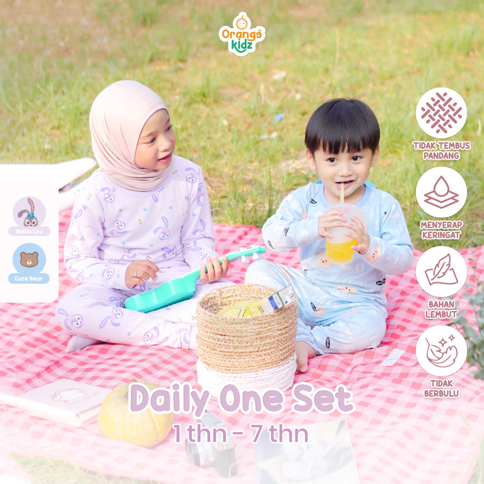 Setelan Baju Tidur Anak Perempuan Laki Laki Motif Stella Lou Series Daily Oneset
