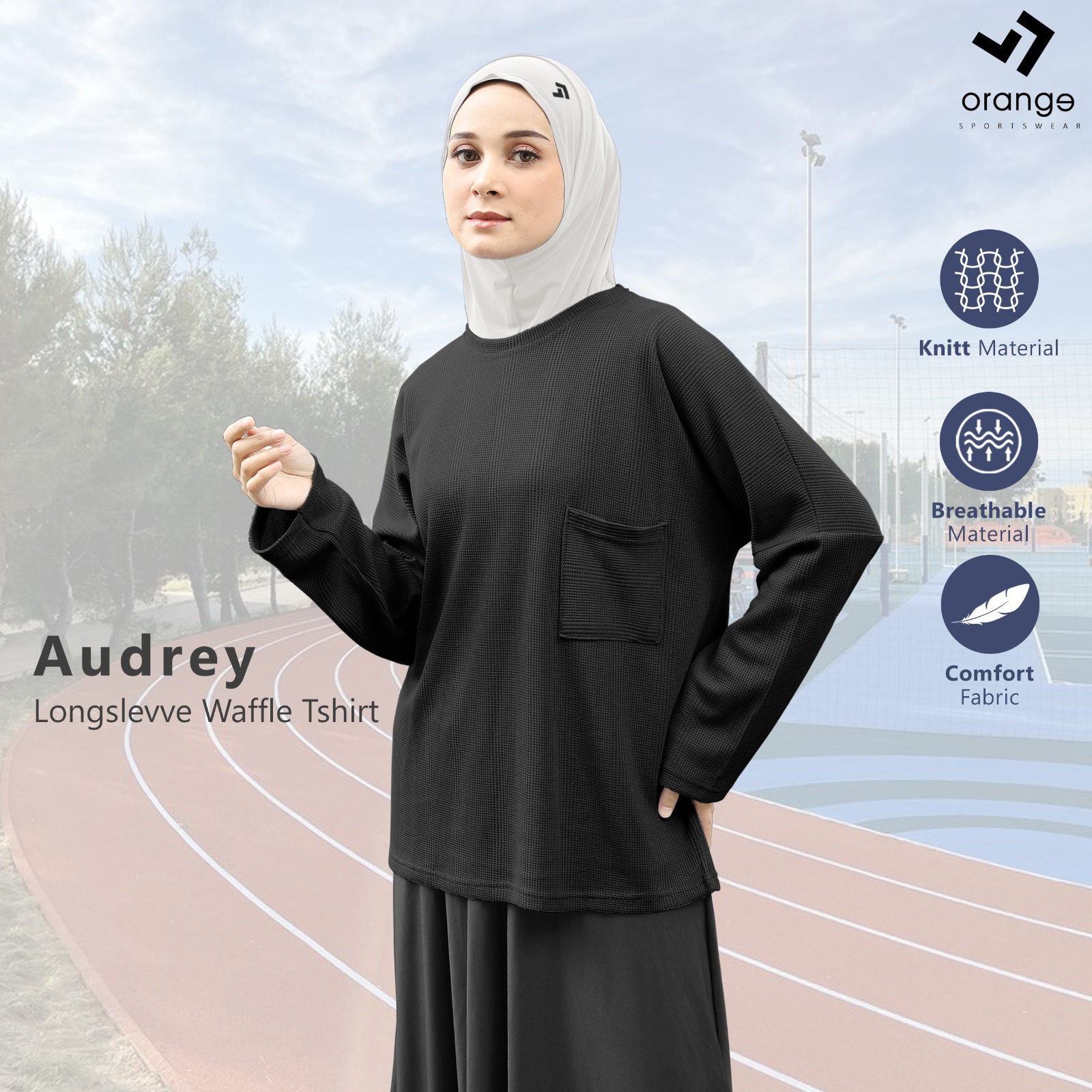 Atasan Olahraga Lengan Panjang Audrey Longslevve Waffle Tshirt