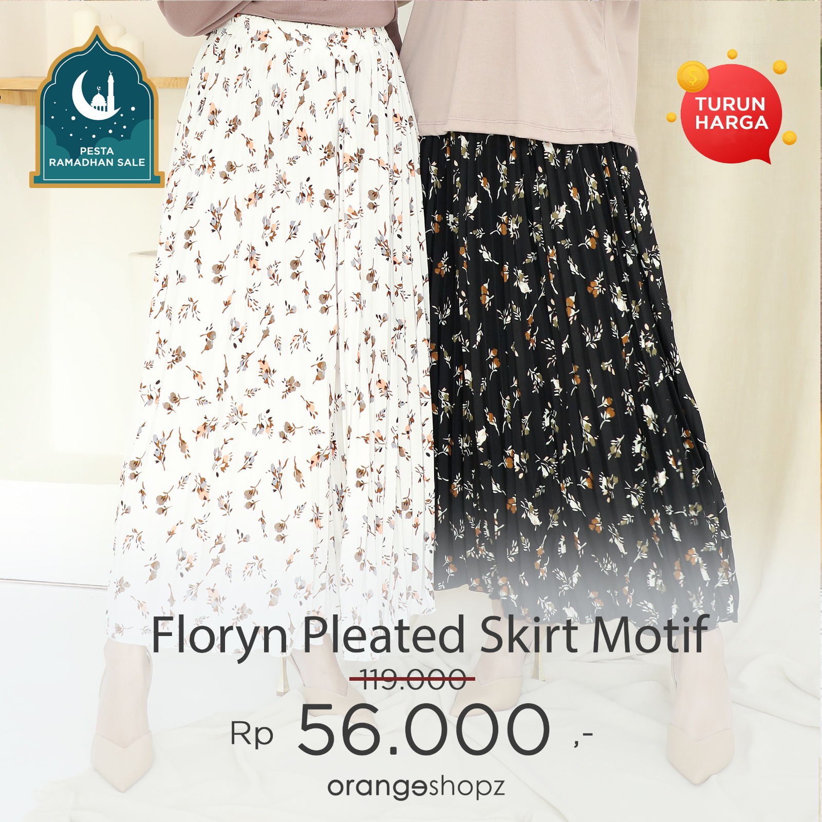 Rok Plisket Motif Bunga Floryn Jersey Premium