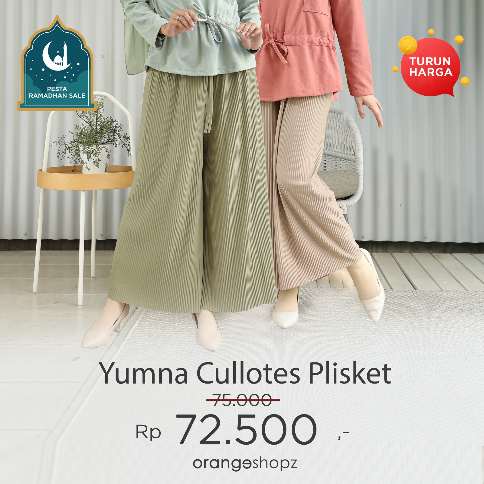 Celana Kulot Plisket Wanita Yumna Jersey Premium