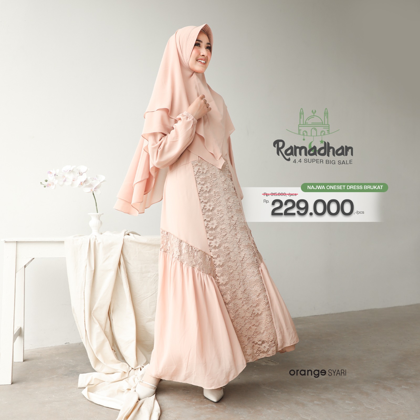 Gamis Wanita Lebaran Najwa Oneset Dress Brukat