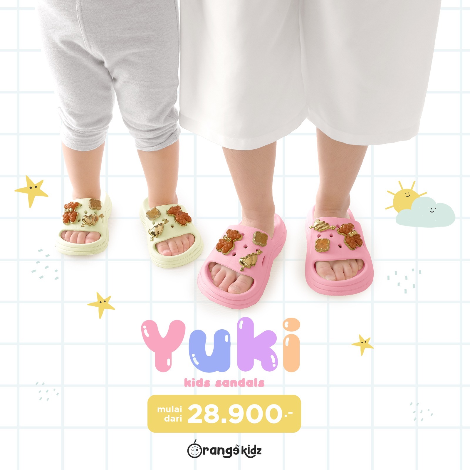 Sendal Jelly Wedges Selop Anak Perempuan Yuki Kids Sandals FREE Jibbitz