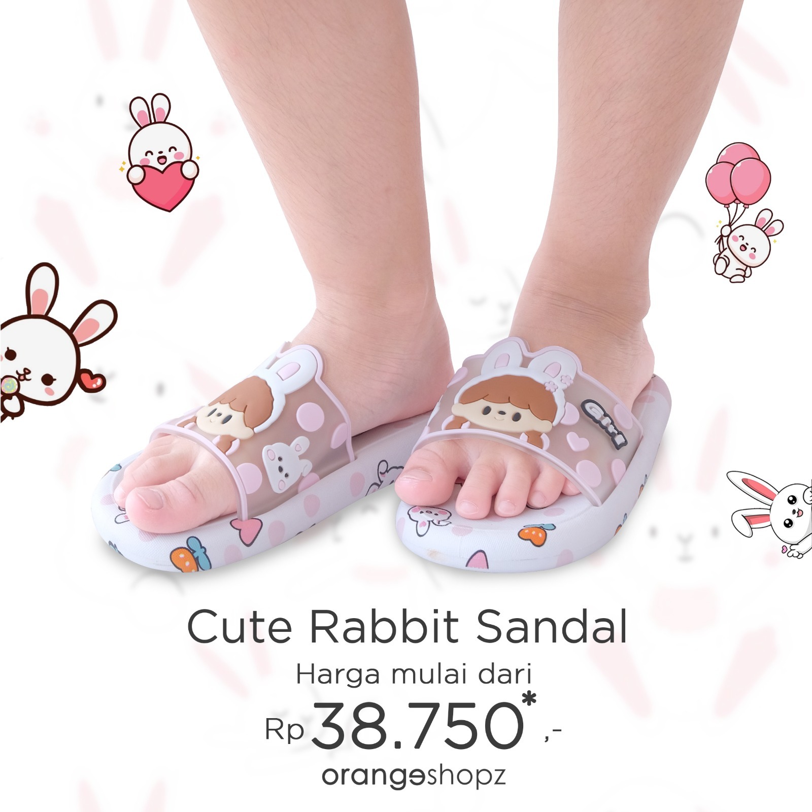 Sandal Selop Karet Anak Perempuan Motif Cute Rabbit