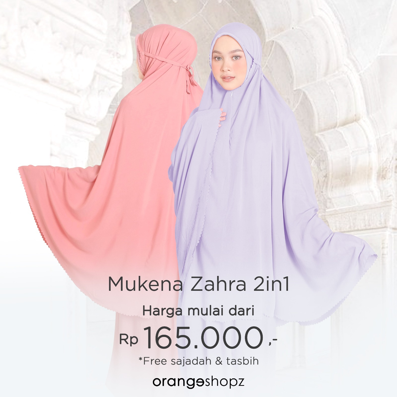Mukena Zahra 2in1 Prayer Set Lasercut FREE SEJADAH TASBIH