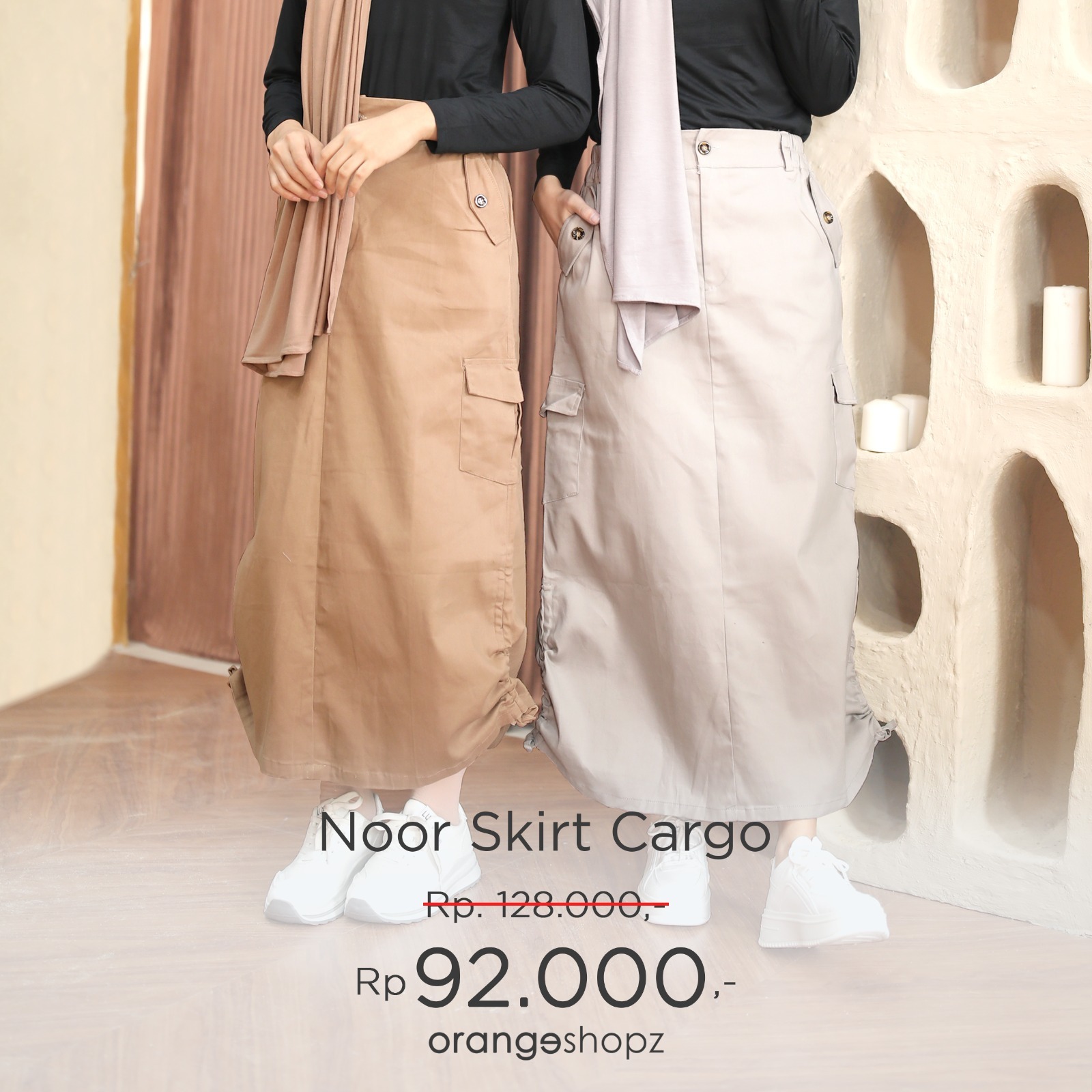 Rok Cargo Serut Wanita Noor Cargo Pocket Skirt