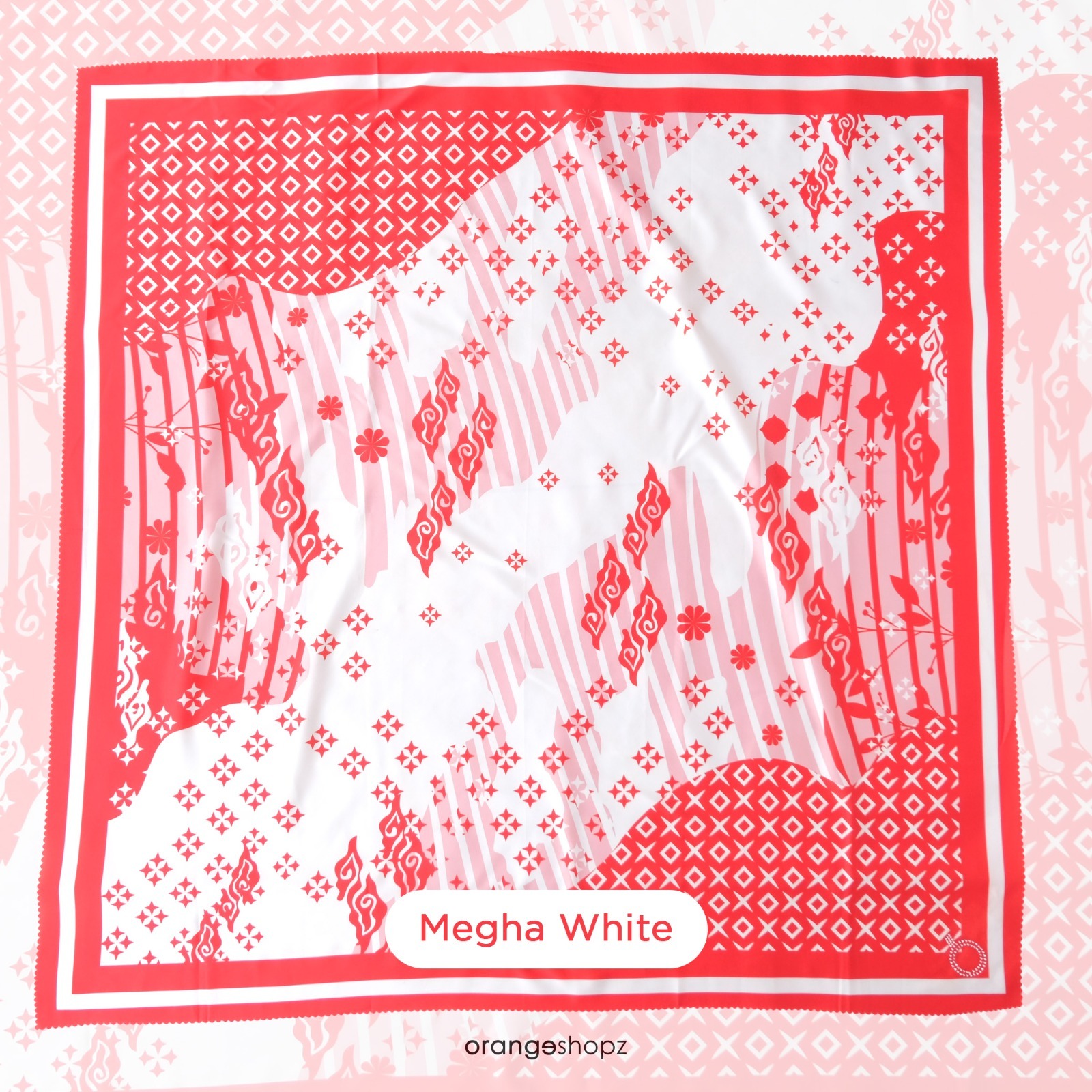 Hijab Segiempat Merah Putih Motif Nusantara Ethnic Scarf