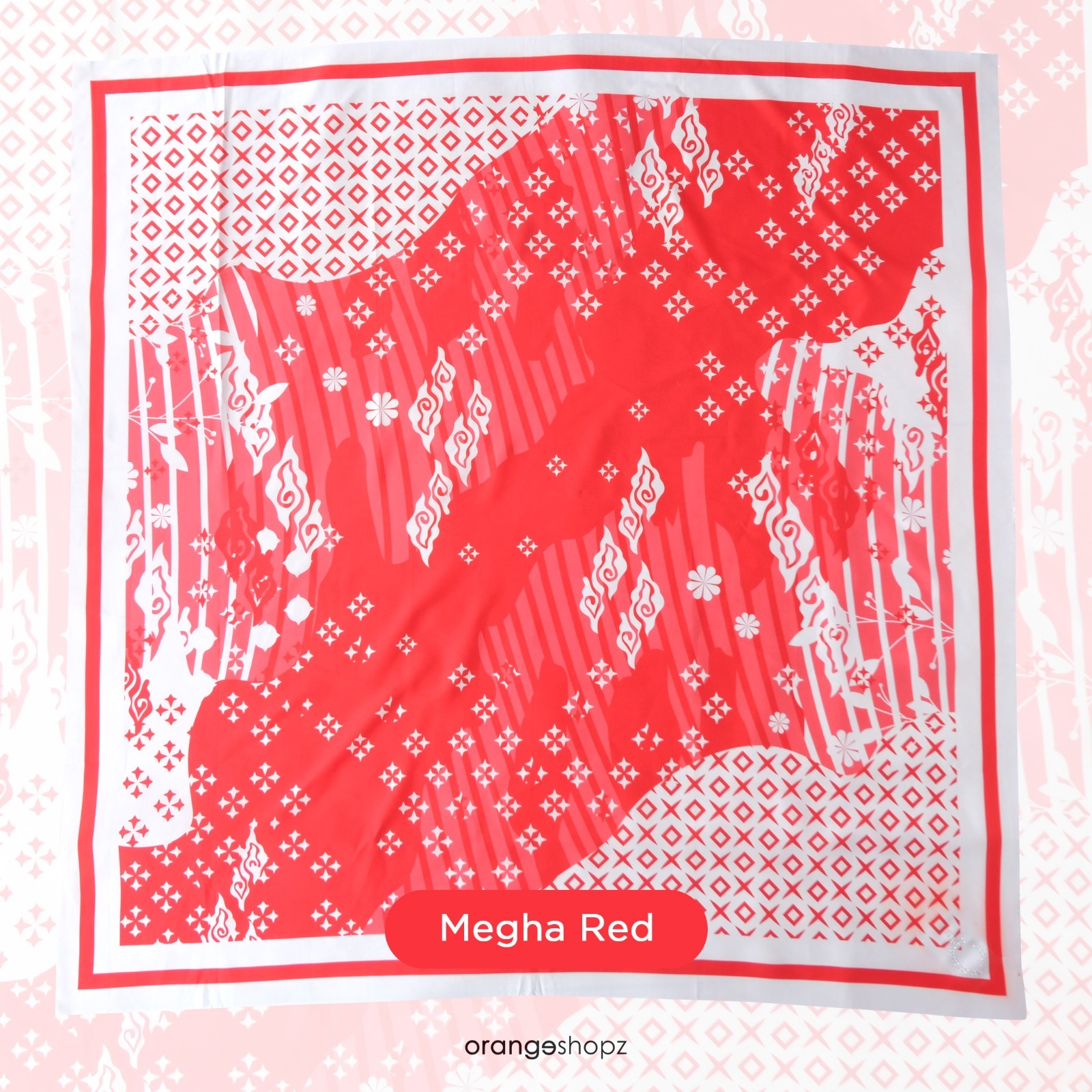 Hijab Segiempat Merah Putih Motif Nusantara Ethnic Scarf