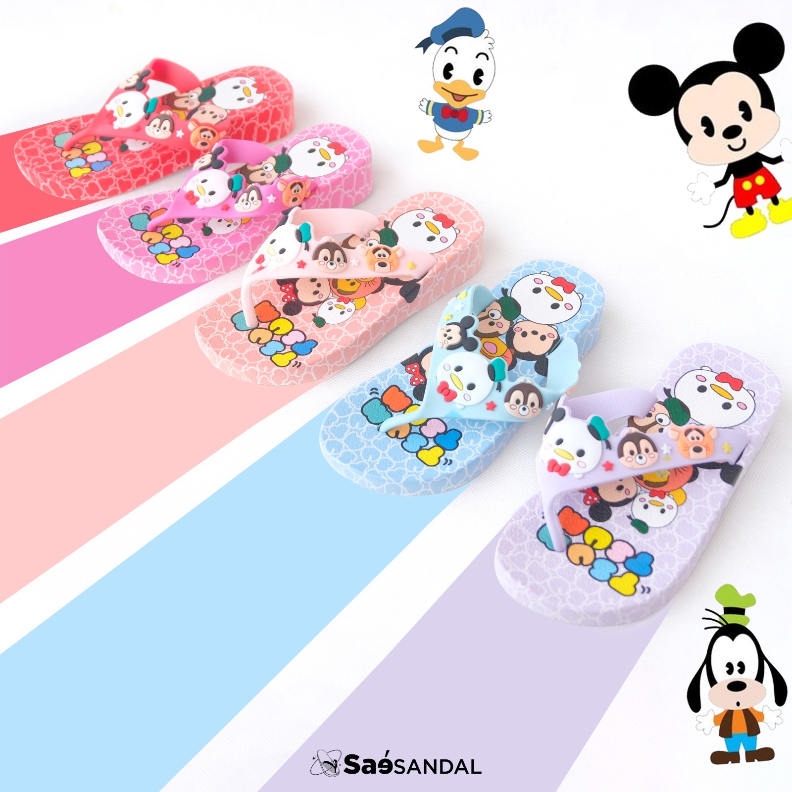 Sendal Jepit Karet Anak Perempuan Import Karakter Kartun Disney