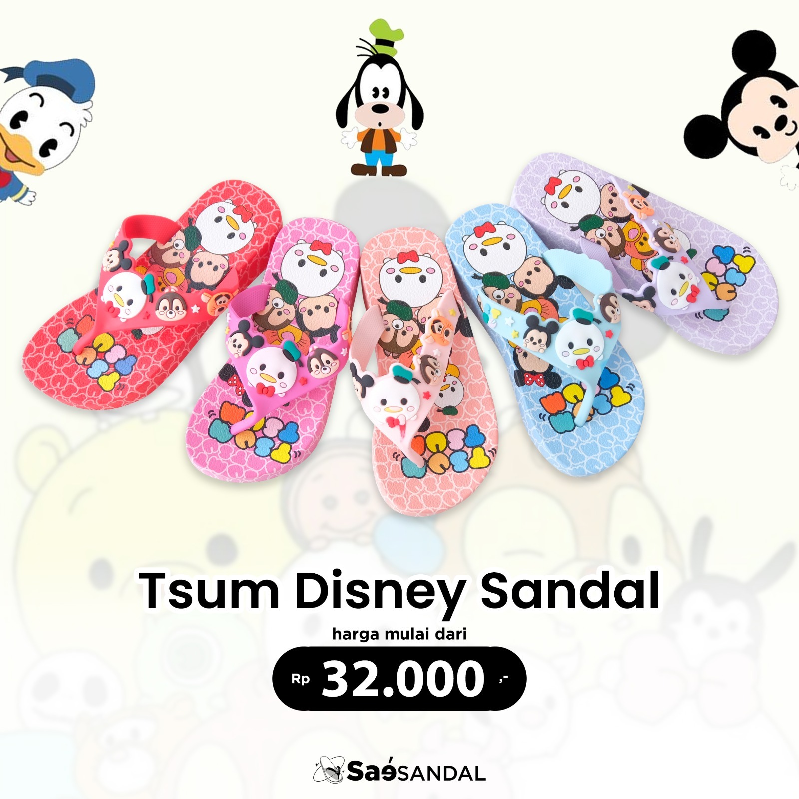 Sendal Jepit Karet Anak Perempuan Import Karakter Kartun Disney