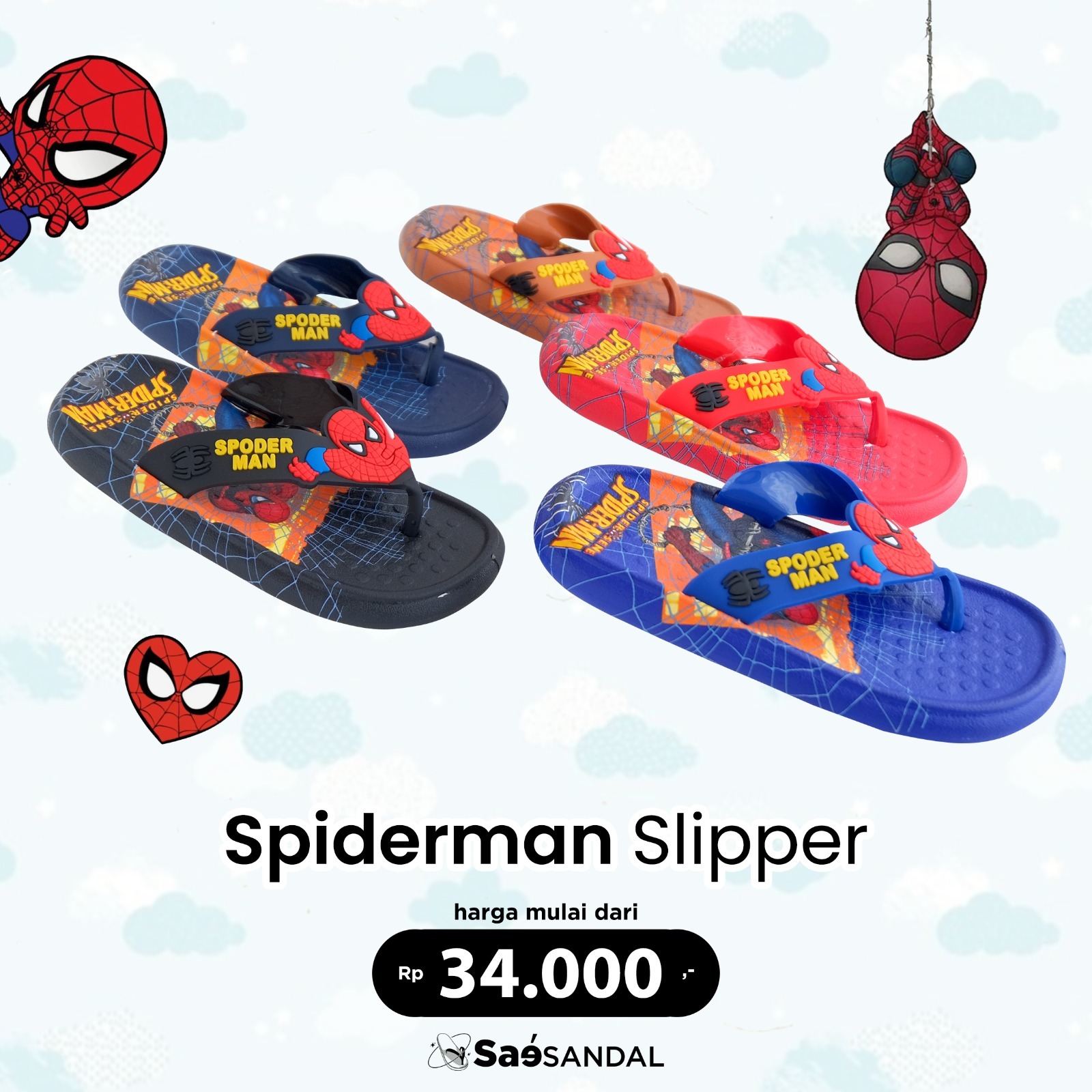 Sendal Jepit Karet Anak Perempuan Motif Batman