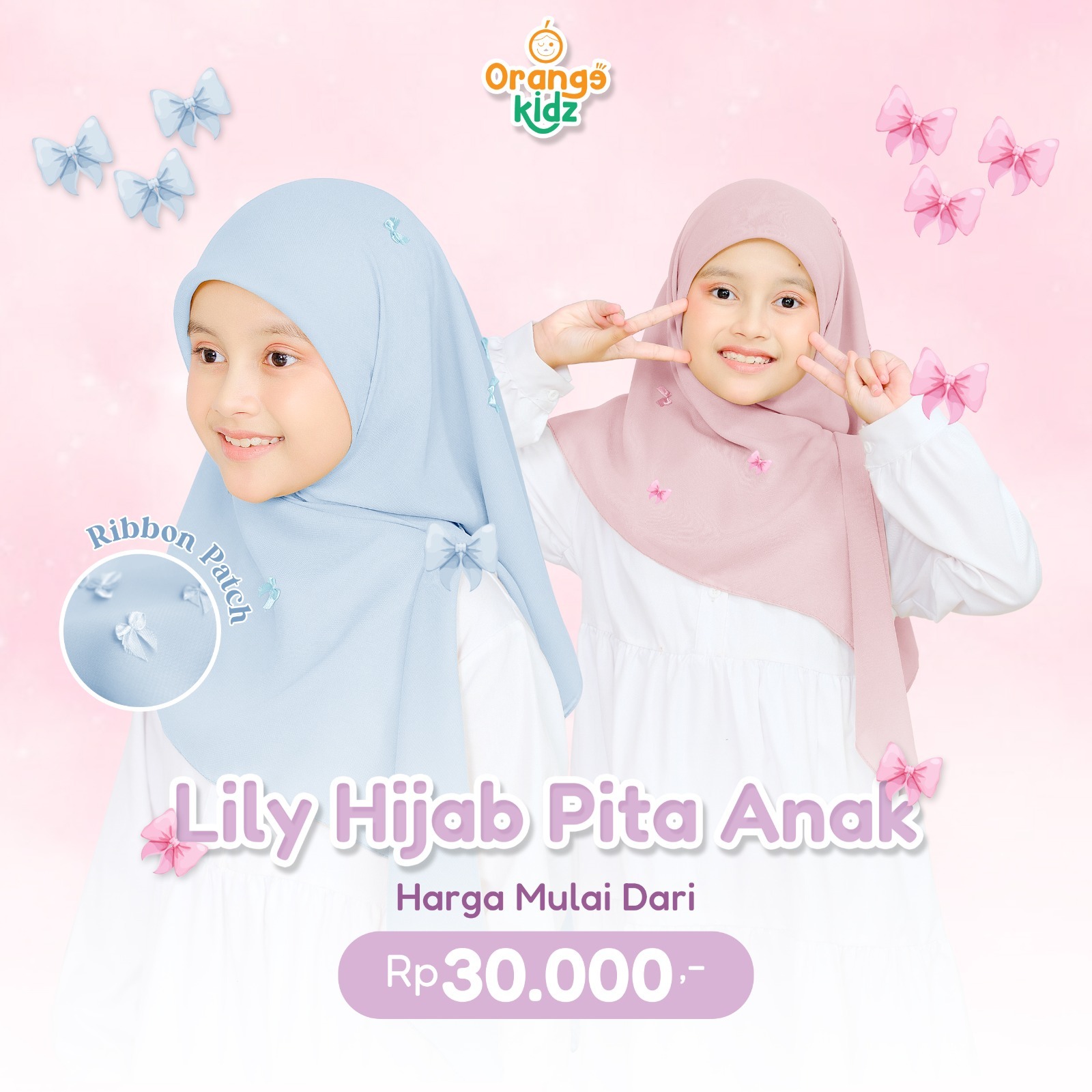 Hijab Segiempat Pita Anak Lily Square Premium